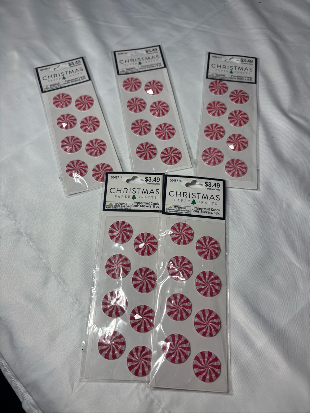 5 New Christmas Peppermint Candy Stickers - Red & White Pack